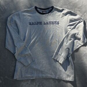 polo jeans co. Ralph Lauren Long Sleeve Shirt Men's Medium Grey Embroidered Y2K